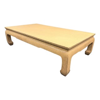 Vintage Baker Raffia Wrapped Ming Style Coffee Table, 55” For Sale