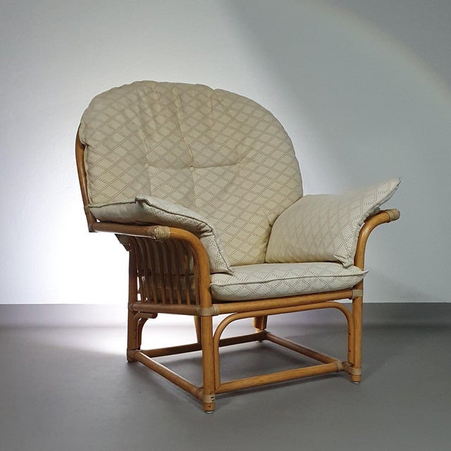 Rattan Bamboo Lounge Chair with Cushions, 1970s For Sale - Image 18 of 18