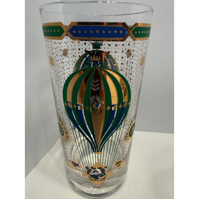 Mid-Century Modern 1950s Mid-Century Modern Signed Georges Briard 22k Gold Hot Air Balloon Cocktail Set Pitcher & 7 Glasses - 8pcs For Sale - Image 3 of 12