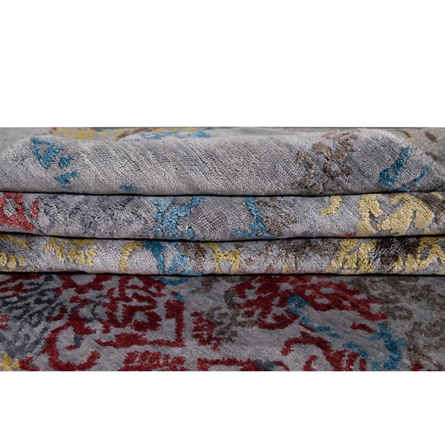 Early 21st Century 21st Century Modern Abstract Wool and Silk Indian Rug For Sale - Image 5 of 13