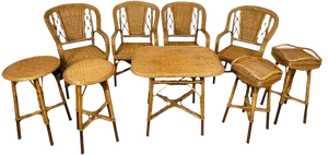 Mid-Century Rattan Living Room Set, Set of 9