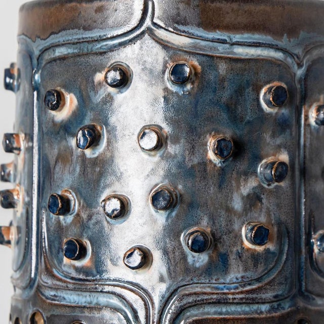 Danish Cylinder Brown Blue Ceramic Pendant Light, 1970 For Sale - Image 12 of 15