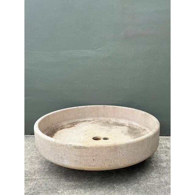 Stone Gray Vintage Monumental Stone Disc Garden Planter For Sale - Image 8 of 11