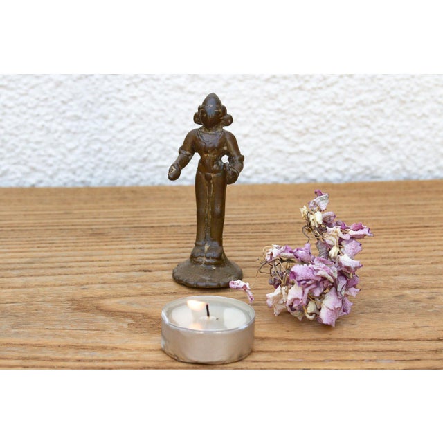Brass Indian Patinated Bronze Miniature Devotional Figure For Sale - Image 8 of 8