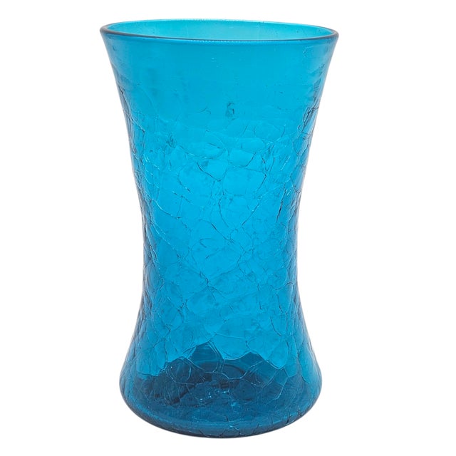 Late 20th Century MCM Blenko Wayne Husted 5519-S Teal Blue Crackle Sheaf Vase 9" For Sale - Image 5 of 10