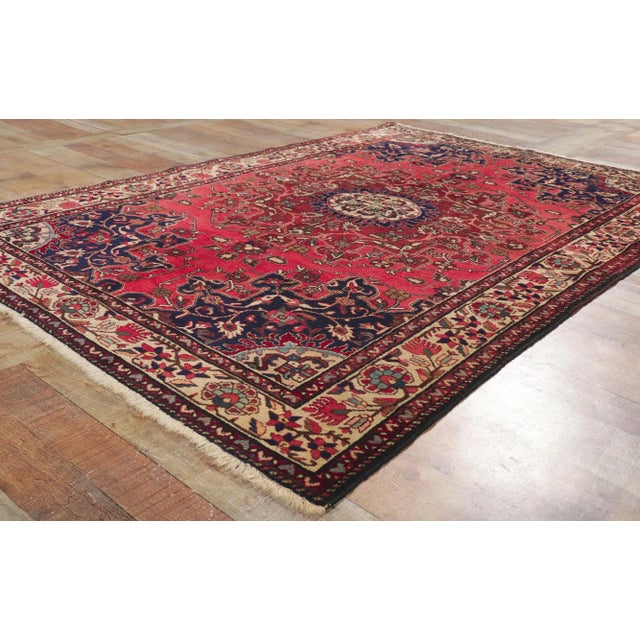 Textile Vintage Red Persian Hamadan Rug - 04'06 X 06'09 For Sale - Image 7 of 10
