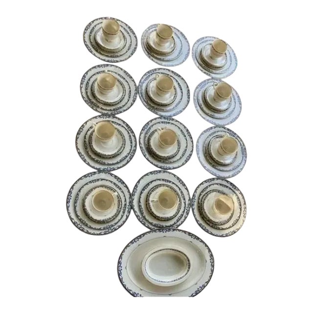 Lenox Liberty Fine China Twelve 5-Piece Place Settings Presidential Gold Rim Blue- 62 Pieces For Sale