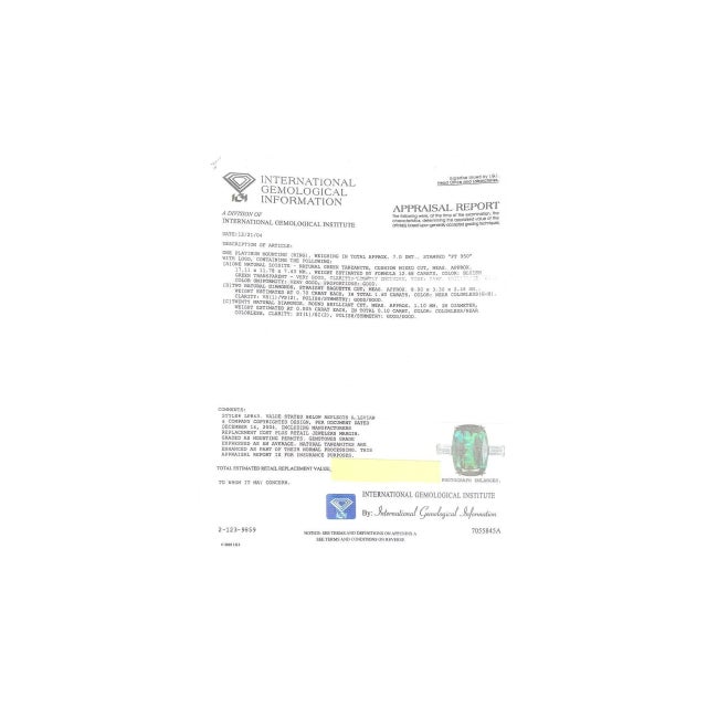 12.68 Carat Zoisite Green Tanzanite & Diamond Ring in Platinum 950 | IGI Certifi, Size 7 For Sale - Image 12 of 12