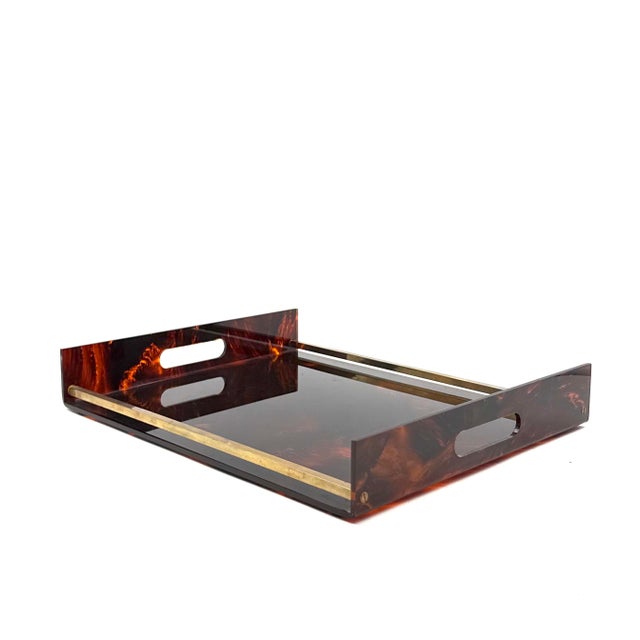Hollywood Regency Brass and Tortoiseshell Lucite Tray, Italy 1970s For Sale - Image 4 of 10