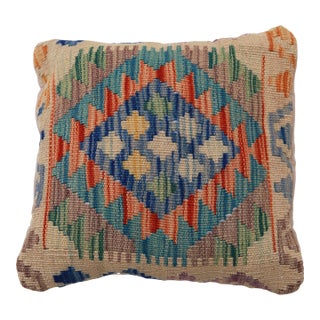 Arteverk Handwoven Afghan Kilim Pillow — Blue & Red Diamonds For Sale