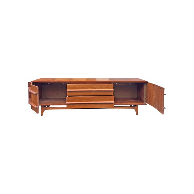 1970s Mid Century Modern Vintage Low Credenza Cabinet Concave Style For Sale - Image 5 of 11