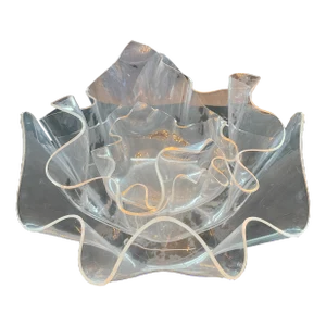 1970s Vintage Lucite Wave Form Nesting Bowl Set Handkerchief Organic Design- Set of 3