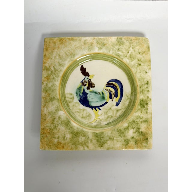 Ceramic Vide-Poche with rooster decoration, France, mid-20th century. Charming square trinket dish in glazed ceramic,...
