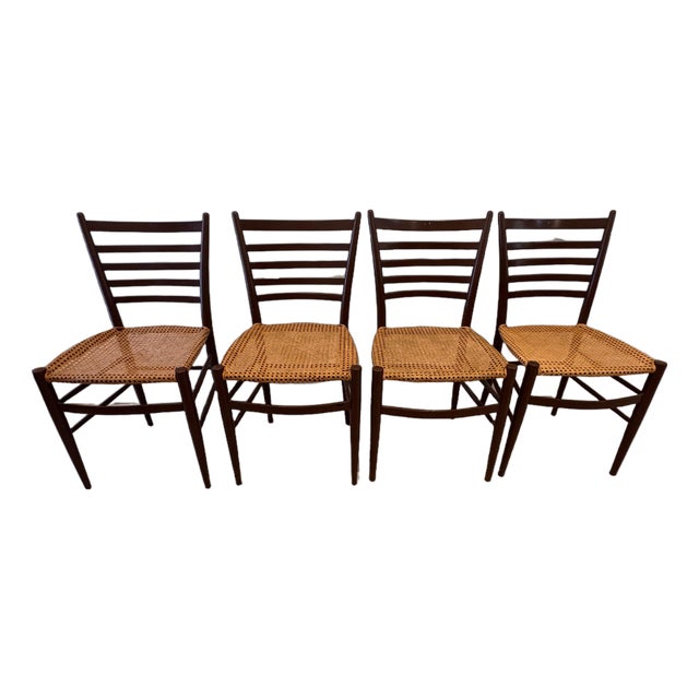 Vintage Italian Gio Ponti Style Chiavari Ladder-Back Cane Dining Chairs, Set of 4, C. 1960s For Sale