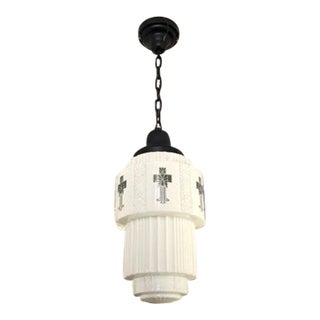 1930s 36" Art Deco Black & White Skyscraper Pendant Ceiling Light Rewired For Sale