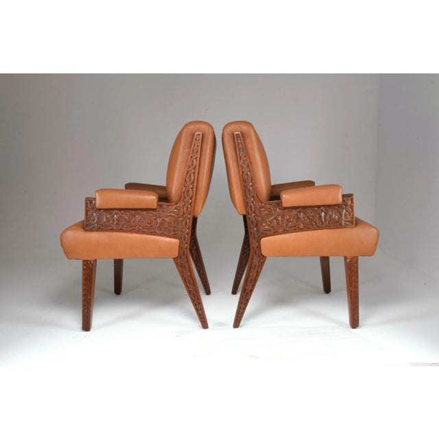 Mid-Century Art Deco Armchairs With Hand-Carved Moorish Frame, 1950s For Sale - Image 11 of 12