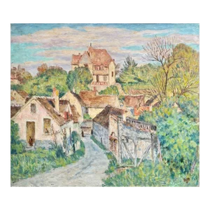 1930 Lucien Vogt a Village Under the Sun Oil on Canvas