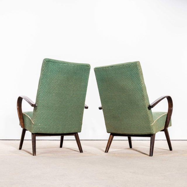 Green Sprung Seat Armchairs in Geometric Jacquard Fabric from Jaroslav Šmídek, 1950s For Sale - Image 8 of 11