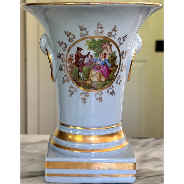 French Mid-Century French Blue With Gold Gilt Fragonard Motif Vase For Sale - Image 3 of 18