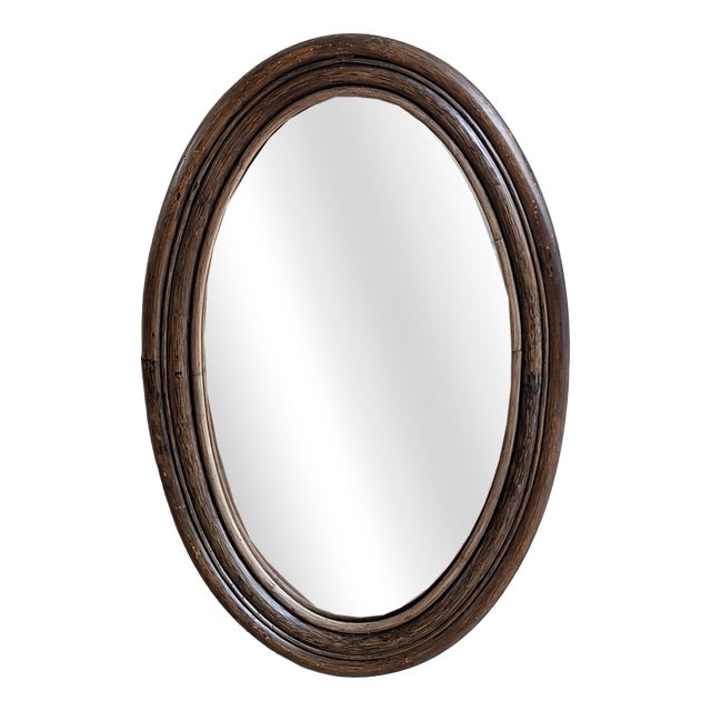 Oval Rattan Manou Mirror, 1970s For Sale