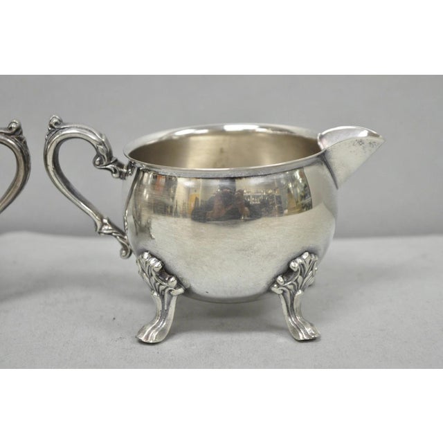 Vintage Sheridan Victorian Silver Plated Footed Lidded Sugar Bowl & Creamer Set For Sale In Philadelphia - Image 6 of 12