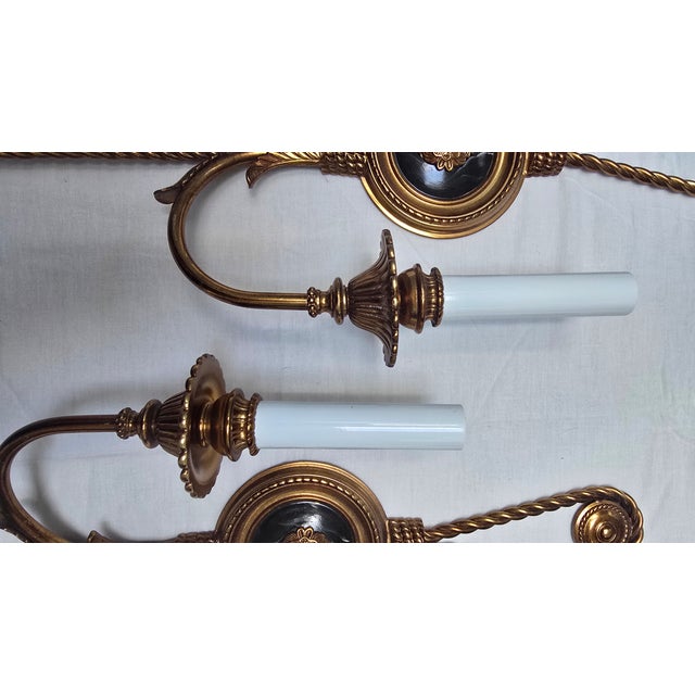 French Mid 20th Century Louis XVI Style Rope and Tassle Wall Sconces - a Pair For Sale - Image 3 of 6