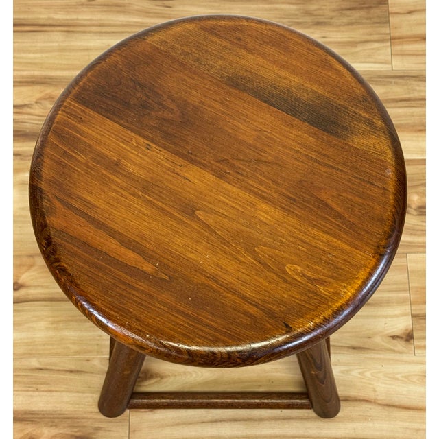 Vintage Round Swivel Top Wooden Stool For Sale - Image 9 of 10