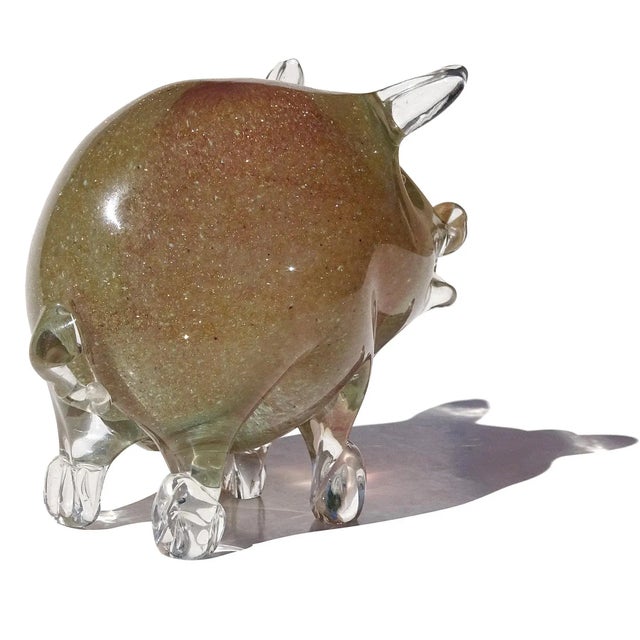 Murano Vintage Murano Sommerso Copper Aventurine Flecks Pink Core Italian Art Glass Pig Figurine Sculpture For Sale - Image 4 of 6