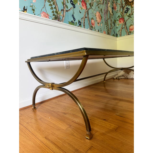 Mid 20th Century Maison Jansen Style Green Marble Brass Coffee Table For Sale - Image 12 of 12