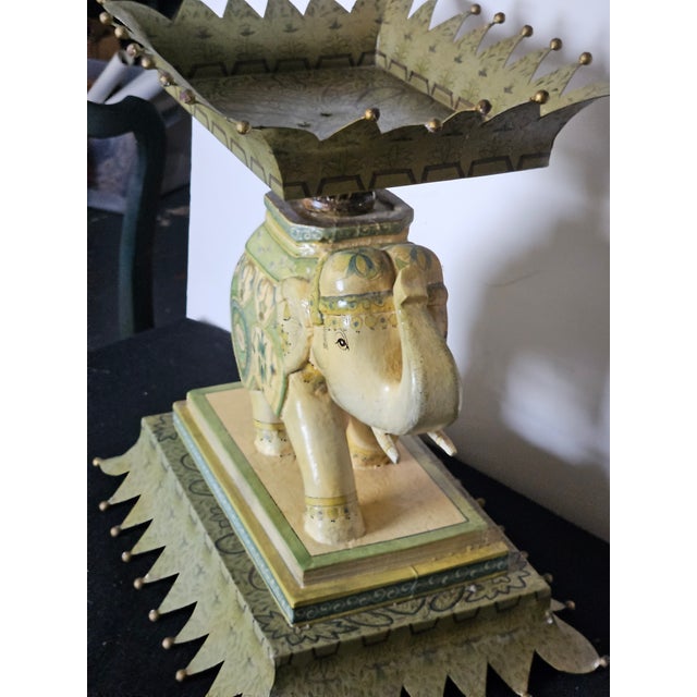 Chic and Stylish Painted Tole Elephant Side Table With Hand Painted Paisley Decoration For Sale - Image 4 of 7