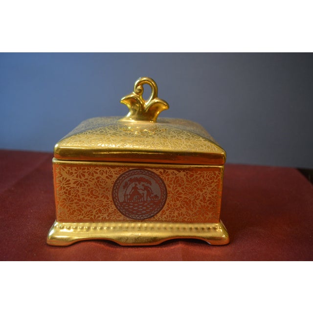 Vintage Le Mieux China 24k Gold & Platinum Hand-Painted Cigarette Box