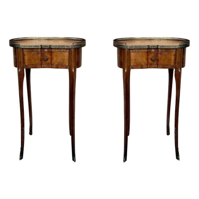 Pair of French Kidney Shape Nightstands Bedside Tables Louis Xvi, Circa 1910 For Sale