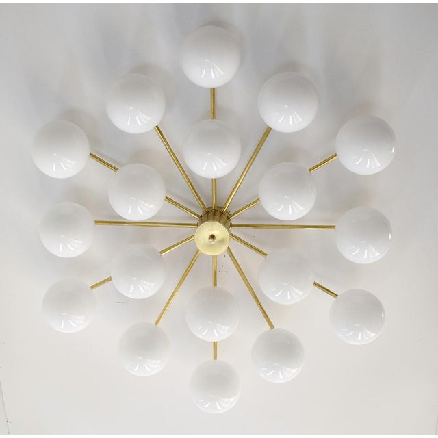 Italian 21st Century Natural Brass Glossy White Murano Globes Flush Mount by Fabio LTD For Sale - Image 3 of 10