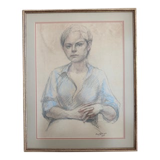 1970s Original Pastel Portrait by Barnaby Fitzgerald Framed Drawing For Sale