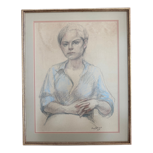 1970s Original Pastel Portrait by Barnaby Fitzgerald Framed Drawing