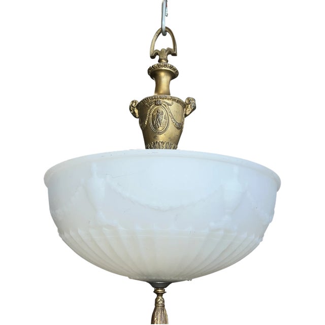 1920s Rococo Pendant With Milk Glass Globe and Gold Details For Sale