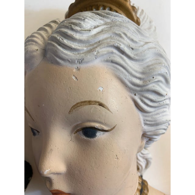 1940s 1940 Painted Chalk Ware Women Heads Bas Relief - a Pair For Sale - Image 5 of 9