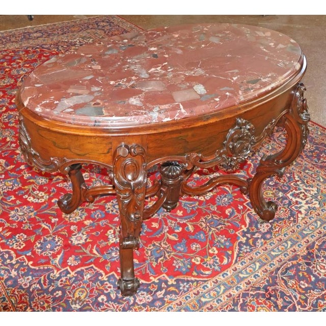 Wood Late 19th Century American Victorian Rococo Rosewood Marble Top Center Table For Sale - Image 7 of 12