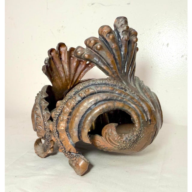 Copper Thick Antique Handmade Forged Copper Brutalist Candle Holder Centerpiece Pricket For Sale - Image 8 of 13