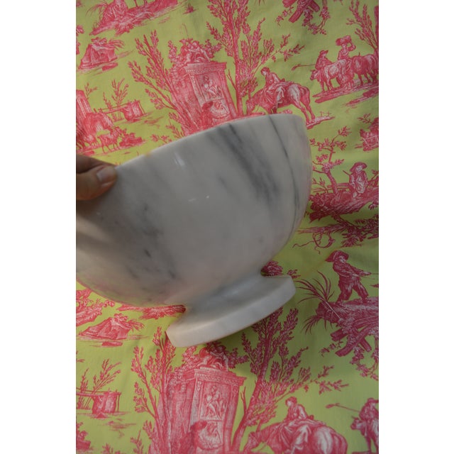 Huge White / Gray Veined Round Marble Pedestal Bowl Deep Compote - Centerpiece For Sale - Image 12 of 15