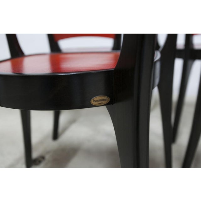 Wood Baumann Armchairs Model Diese in Colour Wengé and Red from Pagnon Pelhaître, Set of 6 For Sale - Image 7 of 18