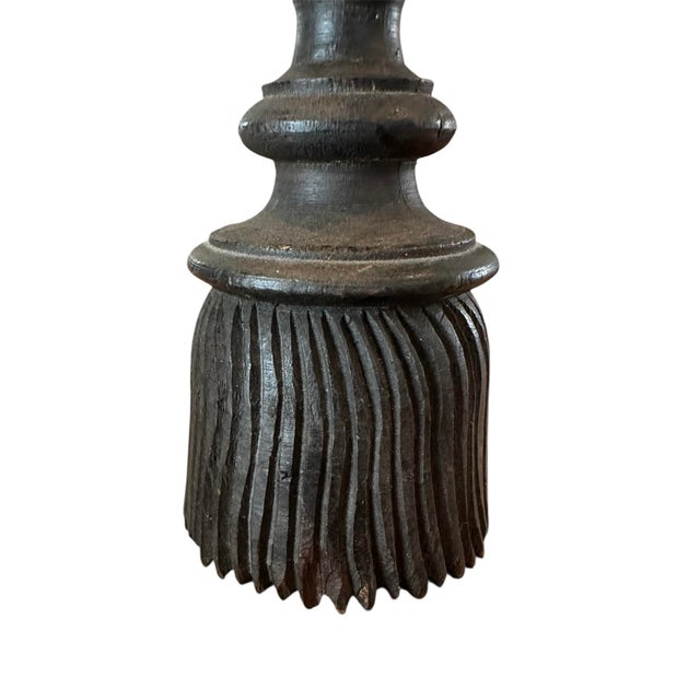 Antique French Carved Wood Tassel With Rust Red Velvet Ribbon For Sale In Dallas - Image 6 of 7