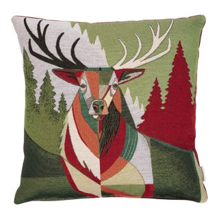 Mountain Stag Woven Cushion With Feather Filler - 42x42cm (17"x17") For Sale