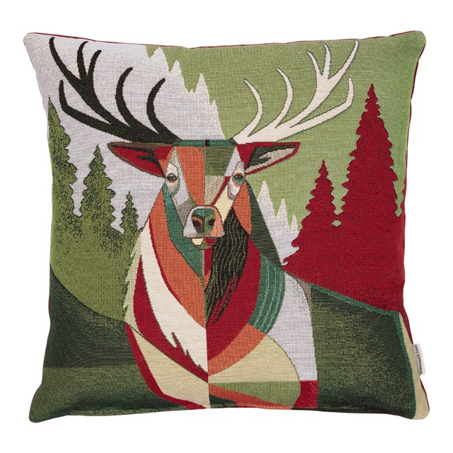 Mountain Stag Woven Cushion With Feather Filler - 42x42cm (17"x17") For Sale