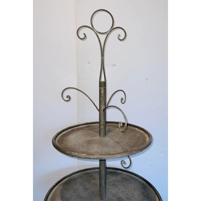 Transitional Transitional Silver Finished Large Two Tiered Iron Stand For Sale - Image 3 of 5