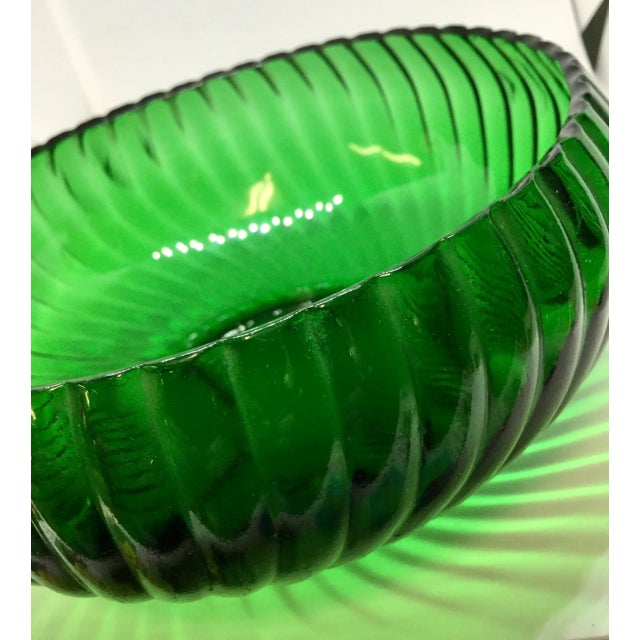 Art Deco 1950s Swirling Green Glass Serving Bowl For Sale - Image 3 of 12