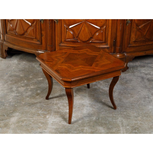 Wood Midcentury Walnut Coffee Table with Star Inlay and Curving Legs For Sale - Image 7 of 10
