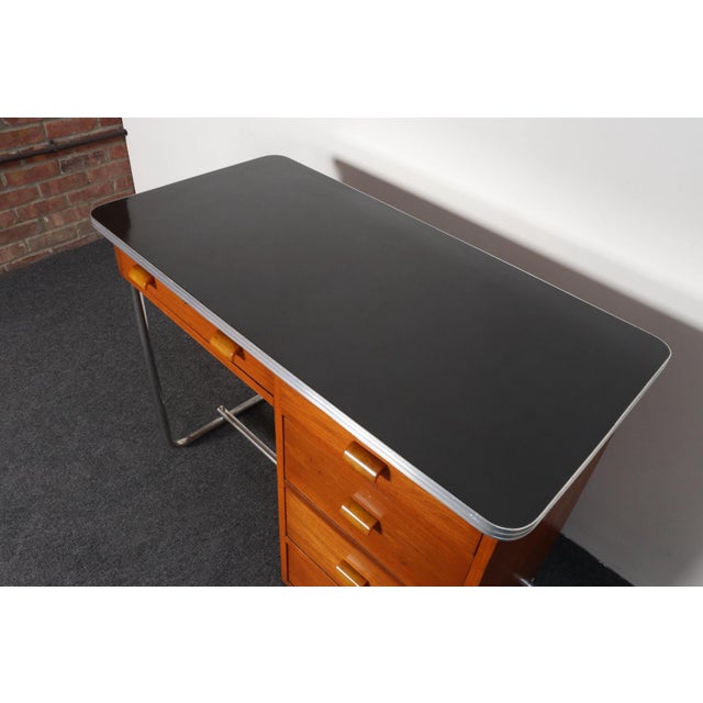 Bauhaus Desk in Beech, Black Laminate, and Bakelite With Tubular Steel Base For Sale - Image 10 of 18