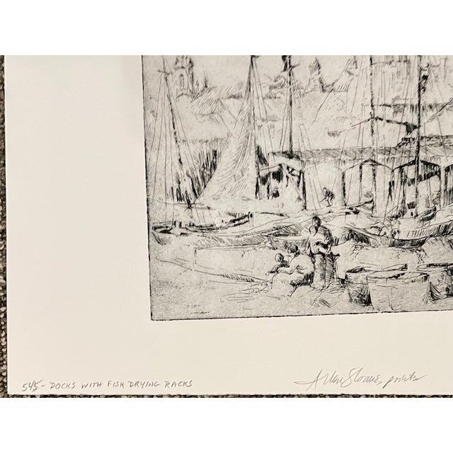 Coastal 1920s William Meyerowitz Gloucester Massachusetts Docks Etching For Sale - Image 3 of 3