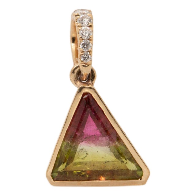 1.4cts Watermelon Tourmaline Pendant With Natural Diamonds: Solid 14k Gold For Sale